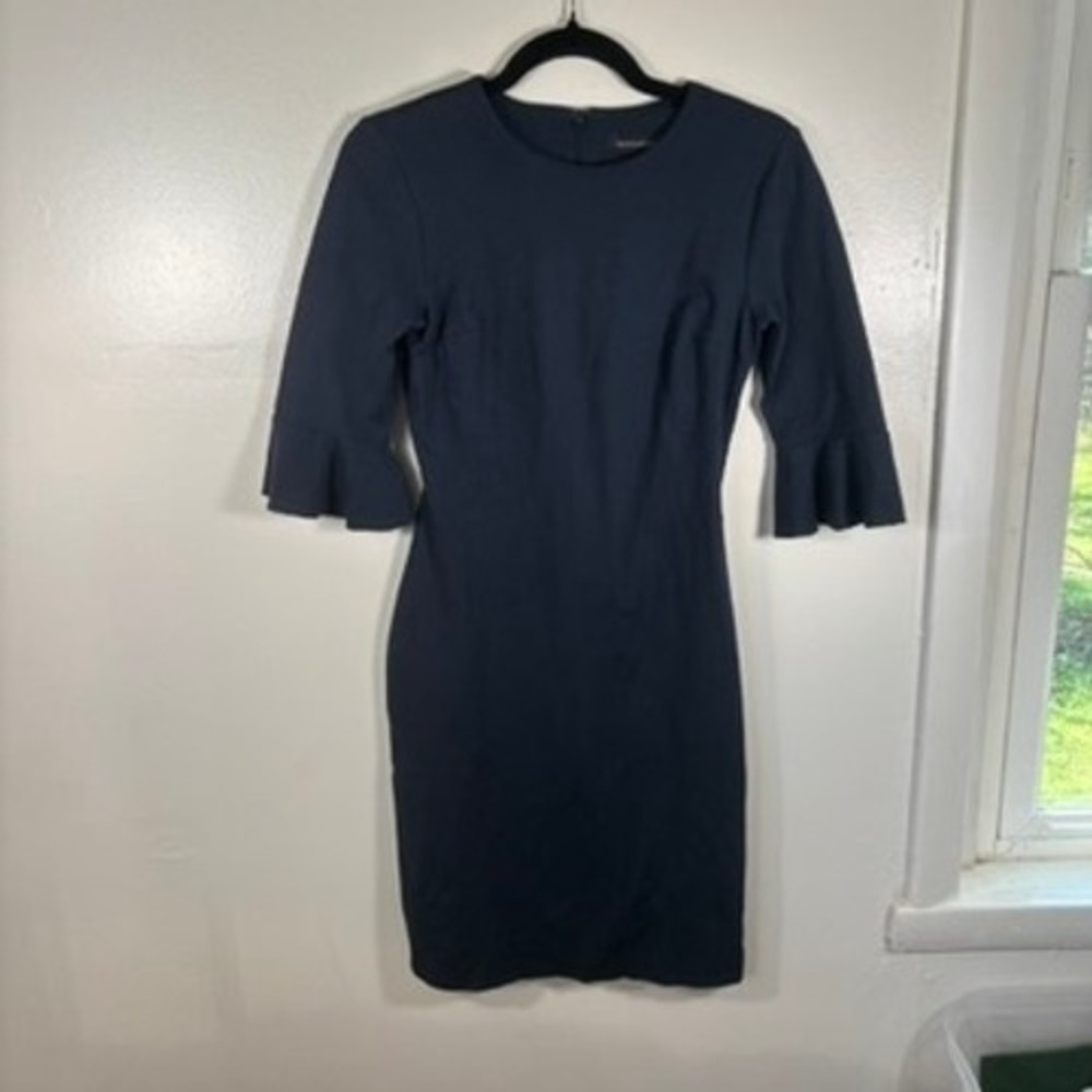 Banana Republic Dress‎ Women Sz 0 Navy Blue Ruffle Sleeve Sheath